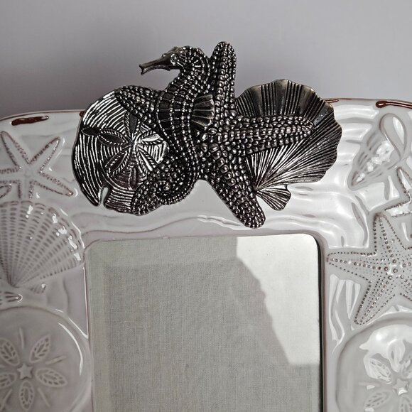 Coastal Ceramic Seashell Starfish Seahorse Photo Frame 4x6 Beach Decor - Picture 3 of 15